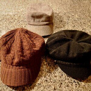 TWO  Women's Retro Newsboy Baker hats with brim- Black and Brown only